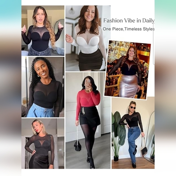 Popilush Longsleeve Mesh Shapewear Tummy Control Bodysuit Size 2XL - Picture 2 of 10